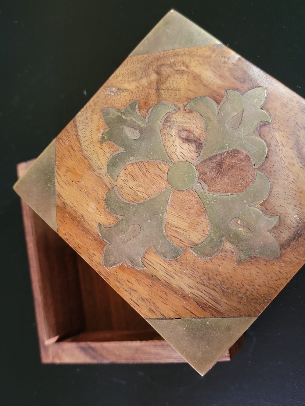 Wooden Decorative Trinket Box with Brass Inlay